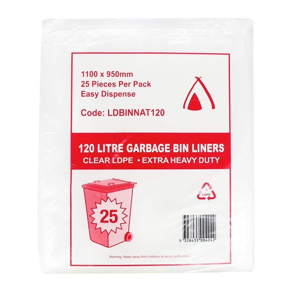 NATURAL CLEAR 120LT BIN LINER (100) LDBINNAT120